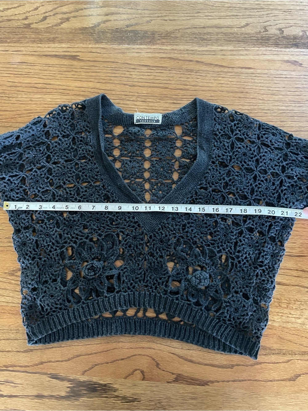 Vintage 90s Hand Knit Crochet Long Sleeve Sweater Top Blouse Black Cottagecore - Picture 8 of 10